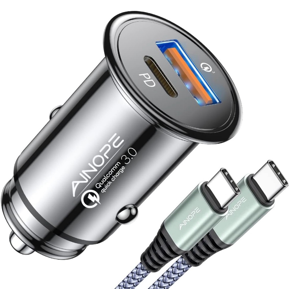 Silver Car Charger with USB-C Cable new in box